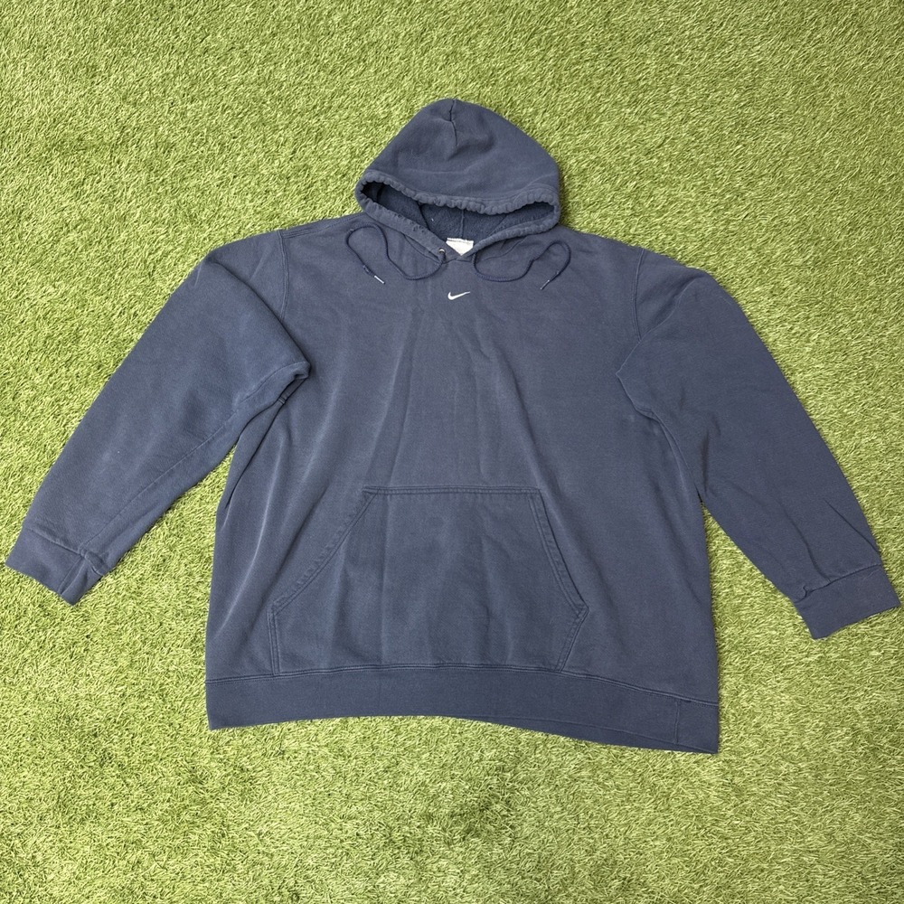 Vintage Nike Center Swoosh Hoodie Sweatshirt Mens Size 2XL XXL 90s Navy Y2K 2000